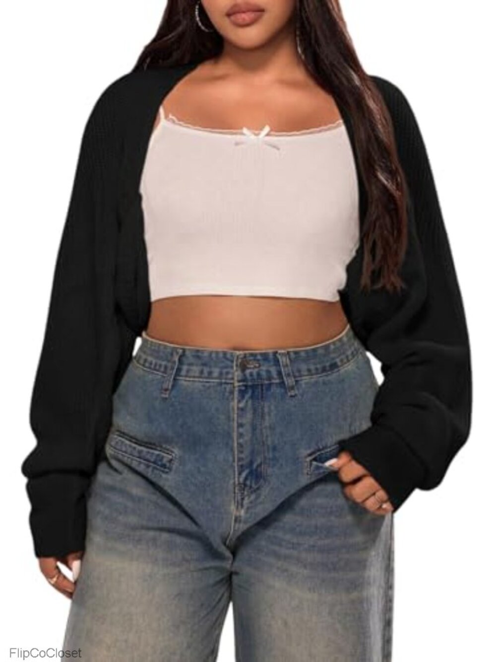 Plus Size Cocoon Shrug Cropped Open-Front Cardigan Lightweight Knit Layering
